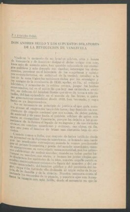 Don Andres Bello y los supuestos delatores de la revolución en Venezuela