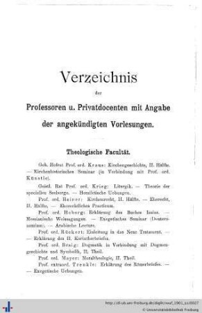 Verzeichnis der Professoren und Privatdocenten