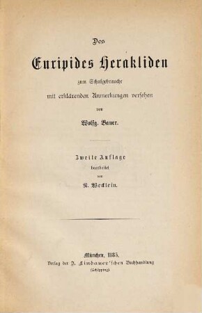 Des Euripides Herakliden : zum Schulgebrauche