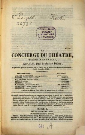 La Concierge du Théatre : Vaudeville en un acte