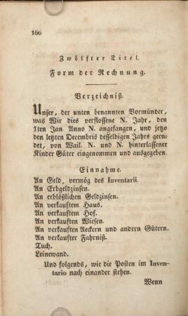 Zwölfter Titel. Form der Rechnung.