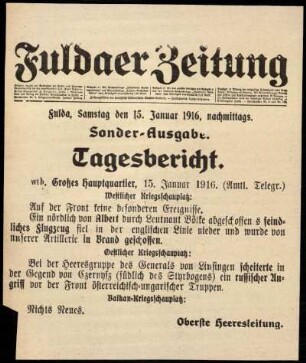 Ausgabe vom Samstag, den 15. Januar 1916.