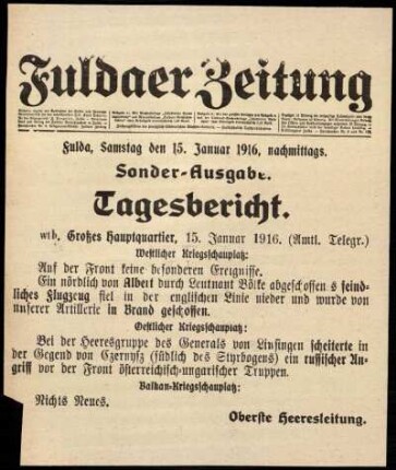 Ausgabe vom Samstag, den 15. Januar 1916.