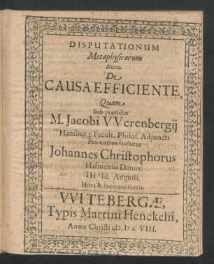 Disputationum Metaphysicarum Nona. De Causa Efficiente
