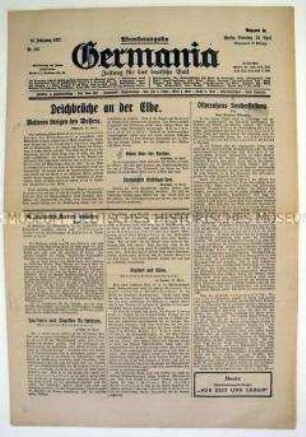 Konservative Tageszeitung "Germania" u.a. zur wirtschaftlichen und politischen Lage in Ostpreußen