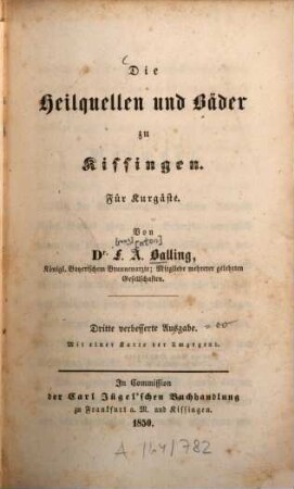Die Heilquellen und Bäder zu Kissingen : für Kurgäste