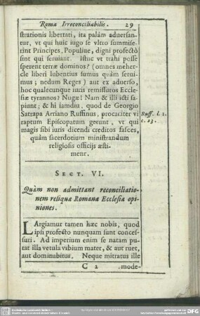 Sect. VI. Quam non admittant reconciliationem reliquae Romanae Ecclesiae opiniones