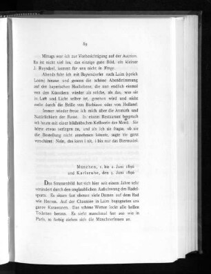 München, 1. bis 2. Juni 1896 und Karlsruhe, den 3. Juni 1896