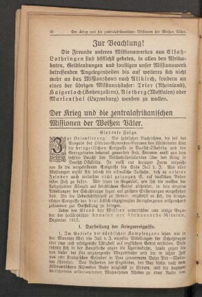 Der Krieg und die zentralafrikanischen Missionen der Weißen Väter