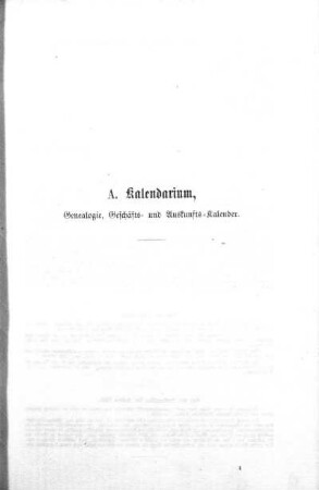 A. Kalendarium, Genealogie, Geschäfts- und Auskunfts-Kalender