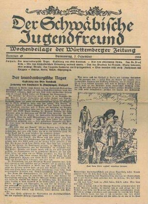 "Der brandenburgische Neger" Erzählung von Otto Rombach in "Der Schwäbische Jugendfreund"
