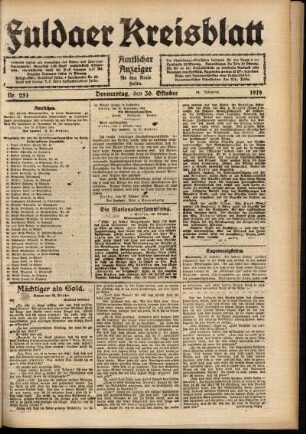 Ausgabe vom Donnerstag, den 30. Oktober 1919.
