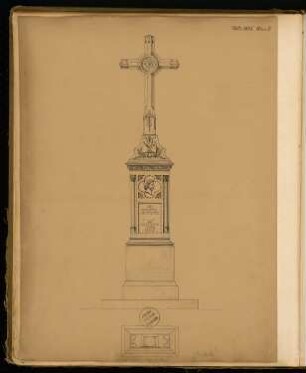 Grabdenkmal Monatskonkurrenz Juli 1875: Grundriss, Aufriss Vorderansicht