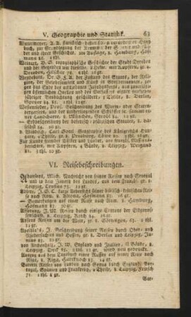 VI. Reisebeschreibungen