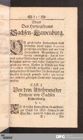 Cap. I. Von dem Uhrsprung der Hertzoge von Sachsen Lawenburg