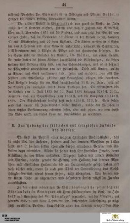 E. Zur Hebung der sittlichen und religiösen Zustände des Volkes