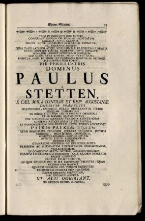 Vir Perillustris Dominus Paulus Stetten, ...