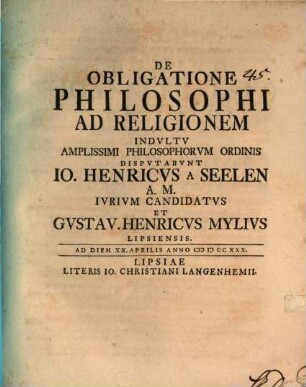De obligatione philosophi ad religionem