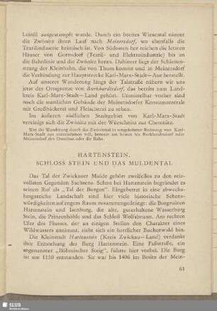 Hartenstein, Schloss Stein und das Muldental