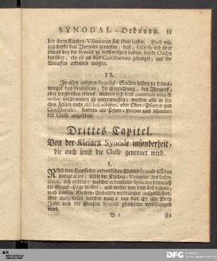Drittes Capitel. Von der Kleinen Synode insonderheit, die auch sonst die Classe genennet wird.
