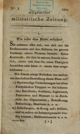 Mars : eine allgemeine militairische Zeitung. 1, 1. 1805