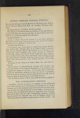 Fourth Ordinary General Meeting: The Australasian Dominion. By R. Murray Smith, Esq., C.M.G.