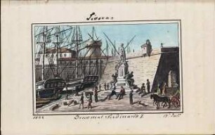 'Denkmal Ferdinands I.' am Hafen von Livorno; Aquarell