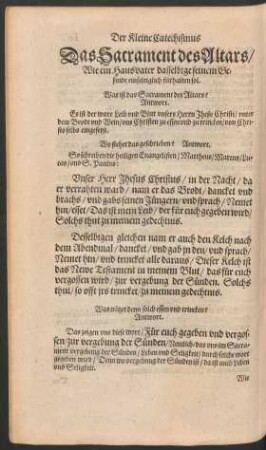 Das Sacrament des Altars/ Wie ein Hausvater dsselbige seinem Gesinde einfeltiglich fürhalten sol.