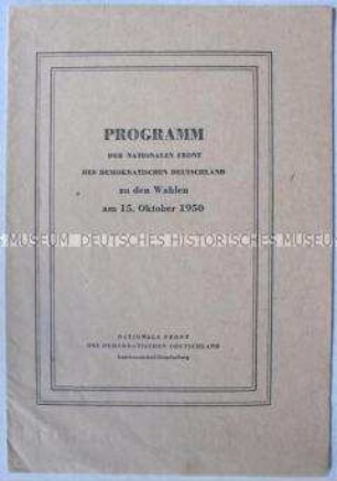 Sonderdruck mit dem Programm der Nationalen Front zu den Volkskammerwahlen 1950