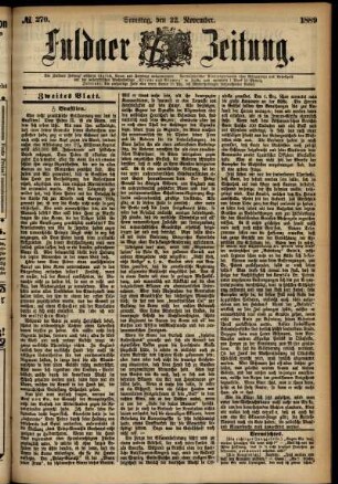 Zweite Ausgabe vom Samstag, den 23. November 1889.