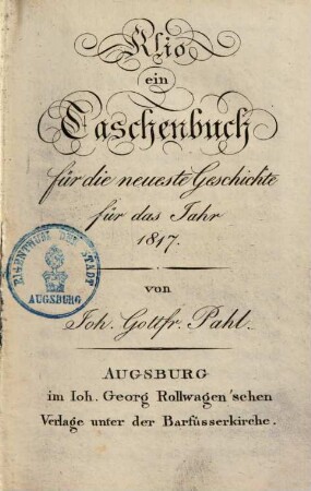 Klio, ein Taschenbuch für die neueste Geschichte für das Jahr 1817