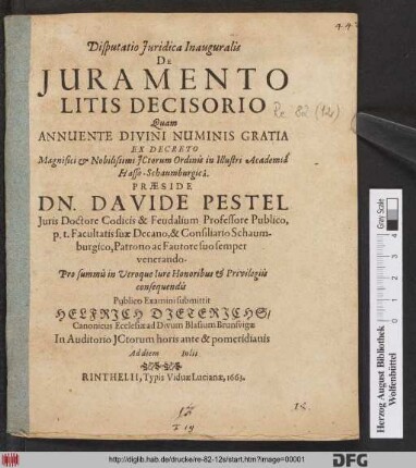 Disputatio Iuridica Inauguralis De Iuramento Litis Decisorio