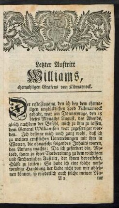 Letzter Auftritt Williams, ehemahligen Grafens von Kilmarnock.