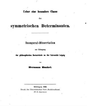 Über eine besondere Classe der symmetrischen Determinanten