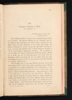 XIII. Kaspar Hausers Tod am 17. Dezember 1833.