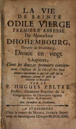 La Vie de Sainte Odile Vierge