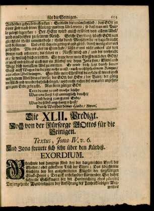 Die XLII. Predigt. Noch von der Fürsorge GOttes für die Seinigen