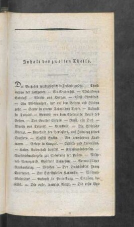 Inhalt des zweiten Theils.