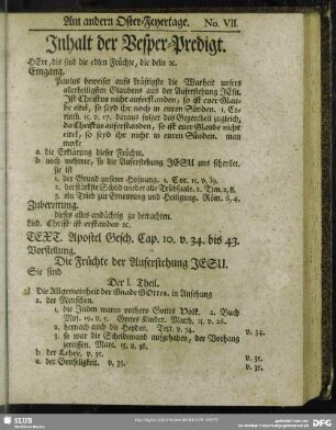 Inhalt der Vesper-Predigt [Am andern Oster-Feyertage]