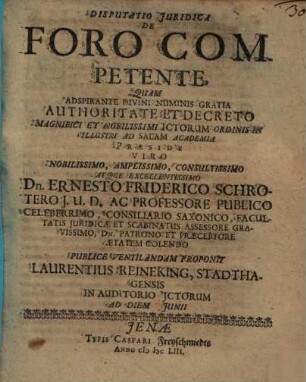 Disputatio Iuridica De Foro Competente