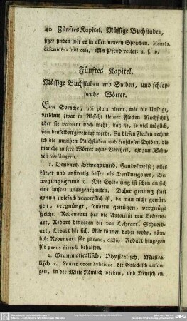 Fünftes Kapitel. Müssige Buchstaben und Sylben, und schleppende Wörter