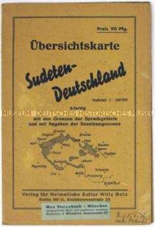 Karte der Tschechoslowakei mit der Hervorhebung der Siedlungsgebiete der Sudetendeutschen