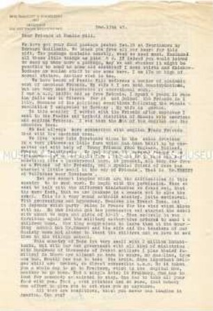 Brief des Schriftstellers Traugott von Stackelberg an das Pendle Hill College (englisch) - Sachkonvolut