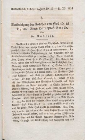 833-838 Vertheidigung der Aechtheit von Hiob 40,15-41,36. Gegen Herrn Prof. Ewald