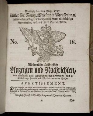 No. 18. Montags, den 2ten Maji, 1757.