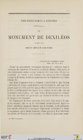 N.S. 8.1863: Une découverte à Athènes, [3] : Le monument de Dexiléos, un des cinq morts devant Corinthe