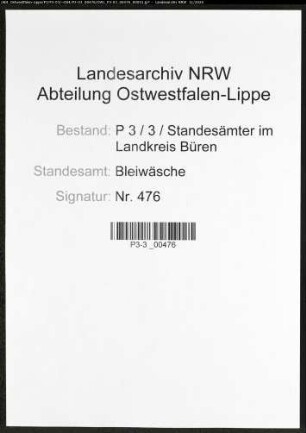 Sterberegister Standesamt Bleiwäsche