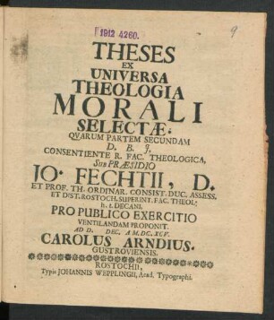 Theses Ex Universa Theologia Morali Selectae
