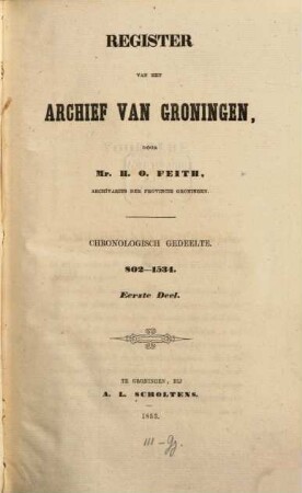 Register van het Archief van Groningen : Chronologisch Gedeelte, 1