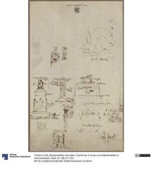 Studienblatt zu Versailles: Denkmale & Vasen & Architekturdetails & Verschiedenes